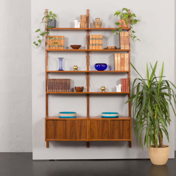 Vintage modular shelving in teak in Cadovius & Sorensen style, 1970s