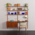23301 Danish home office shelving system in teak with a floating desk _ sliding doors cabinet by Preben Sorensen, 2 bay wall unit, 1960s-1