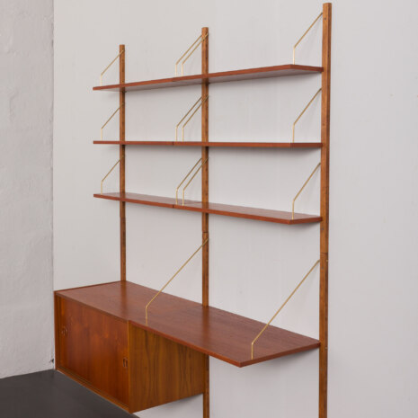 23301 Danish home office shelving system in teak with a floating desk _ sliding doors cabinet by Preben Sorensen, 2 bay wall unit, 1960s-10 23301 Danish home office shelving system in teak with a floating desk _ sliding doors cabinet by Preben Sorensen, 2 bay wall unit, 1960s-10
