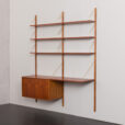 23301 Danish home office shelving system in teak with a floating desk _ sliding doors cabinet by Preben Sorensen, 2 bay wall unit, 1960s-3