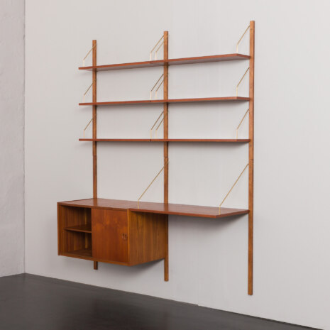 23301 Danish home office shelving system in teak with a floating desk _ sliding doors cabinet by Preben Sorensen, 2 bay wall unit, 1960s-4 23301 Danish home office shelving system in teak with a floating desk _ sliding doors cabinet by Preben Sorensen, 2 bay wall unit, 1960s-4
