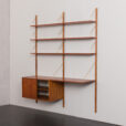 23301 Danish home office shelving system in teak with a floating desk _ sliding doors cabinet by Preben Sorensen, 2 bay wall unit, 1960s-5