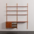 23301 Danish home office shelving system in teak with a floating desk _ sliding doors cabinet by Preben Sorensen, 2 bay wall unit, 1960s-6