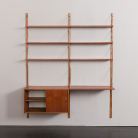 23301 Danish home office shelving system in teak with a floating desk _ sliding doors cabinet by Preben Sorensen, 2 bay wall unit, 1960s-7 23301 Danish home office shelving system in teak with a floating desk _ sliding doors cabinet by Preben Sorensen, 2 bay wall unit, 1960s-7