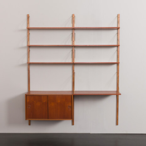 23301 Danish home office shelving system in teak with a floating desk _ sliding doors cabinet by Preben Sorensen, 2 bay wall unit, 1960s-8 23301 Danish home office shelving system in teak with a floating desk _ sliding doors cabinet by Preben Sorensen, 2 bay wall unit, 1960s-8