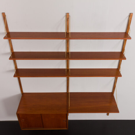 23301 Danish home office shelving system in teak with a floating desk _ sliding doors cabinet by Preben Sorensen, 2 bay wall unit, 1960s-9 23301 Danish home office shelving system in teak with a floating desk _ sliding doors cabinet by Preben Sorensen, 2 bay wall unit, 1960s-9