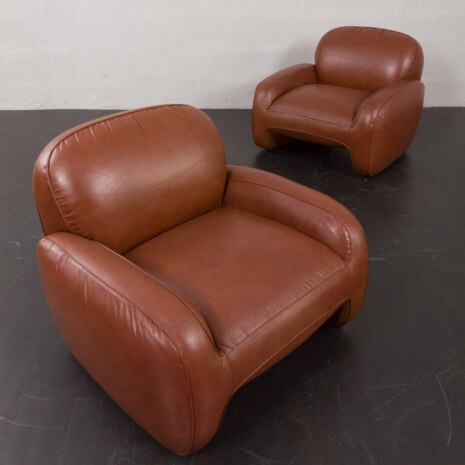 23305 Vintage Italian lounge chairs in brown leatherette in Bellini _ Frattini style, 1970s-13 23305 Vintage Italian lounge chairs in brown leatherette in Bellini _ Frattini style, 1970s-13