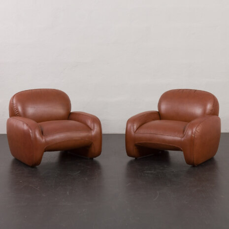 23305 Vintage Italian lounge chairs in brown leatherette in Bellini _ Frattini style, 1970s-4 23305 Vintage Italian lounge chairs in brown leatherette in Bellini _ Frattini style, 1970s-4