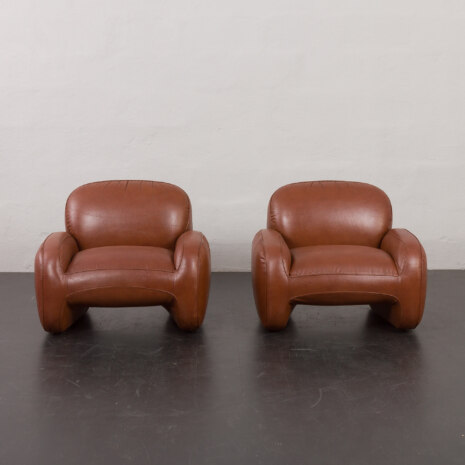 23305 Vintage Italian lounge chairs in brown leatherette in Bellini _ Frattini style, 1970s-5 23305 Vintage Italian lounge chairs in brown leatherette in Bellini _ Frattini style, 1970s-5