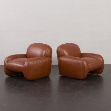 23305 Vintage Italian lounge chairs in brown leatherette in Bellini _ Frattini style, 1970s-6 23305 Vintage Italian lounge chairs in brown leatherette in Bellini _ Frattini style, 1970s-6