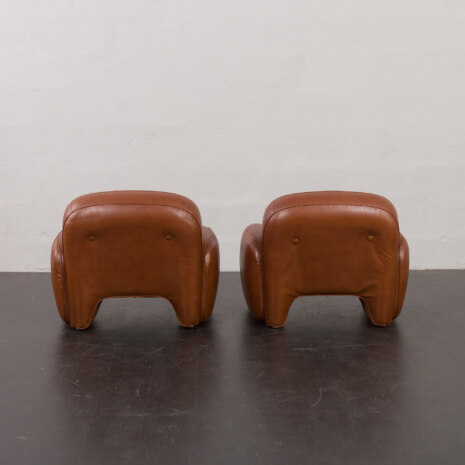 23305 Vintage Italian lounge chairs in brown leatherette in Bellini _ Frattini style, 1970s-9 23305 Vintage Italian lounge chairs in brown leatherette in Bellini _ Frattini style, 1970s-9