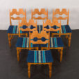 23308 set of 6 razor chairs in original upholstery blue wool in stripes-3