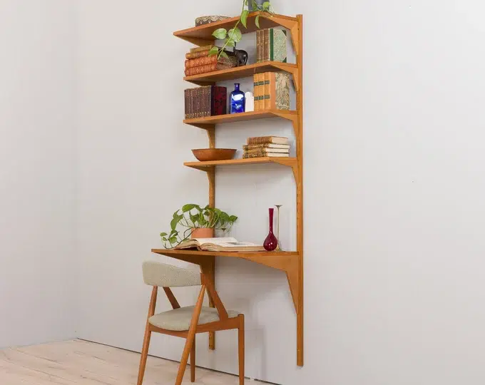 Poul Cadovious home office oak wall unit with desk-shelf for Cado, Denmark 1960s