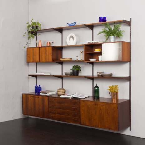 23326 Système d'étagères modulaires en palissandre avec 5 armoires, unité murale à 3 travées par Kai Kristiansen, Danemark années 1960-2 23326 Système d'étagères modulaires en palissandre avec 5 armoires, unité murale à 3 travées par Kai Kristiansen, Danemark années 1960-2