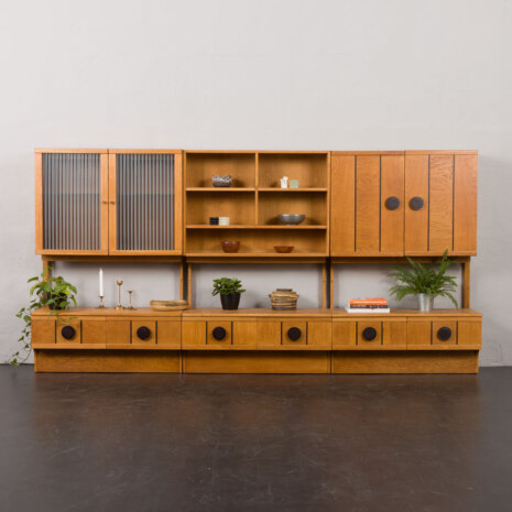 22072 Norwegian dark Oak wall unit with brass details-1 22072 Norwegian dark Oak wall unit with brass details-1