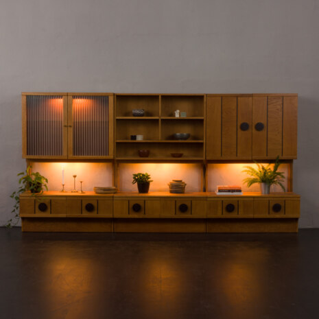 22072 Norwegian dark Oak wall unit with brass details-2 22072 Norwegian dark Oak wall unit with brass details-2