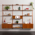 23298 threebay teak wall unit with two cabinets-1