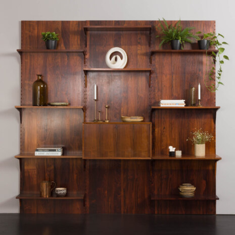 23322 Poul Cadovius 3 bay rosewood wallunit with secretarie-1 23322 Poul Cadovius 3 bay rosewood wallunit with secretarie-1
