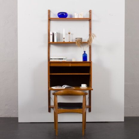 23496 Poul Cadovius teak home office drop front desk wall unit with 3 shelves for Cado, Denmark 1960s-1 23496 Poul Cadovius teak home office drop front desk wall unit with 3 shelves for Cado, Denmark 1960s-1
