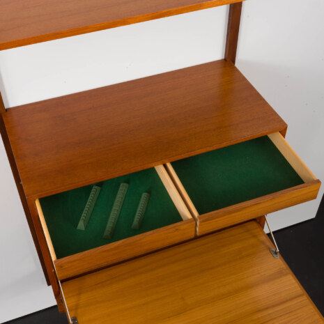 23496 Poul Cadovius teak home office drop front desk wall unit with 3 shelves for Cado, Denmark 1960s-17 23496 Poul Cadovius teak home office drop front desk wall unit with 3 shelves for Cado, Denmark 1960s-17