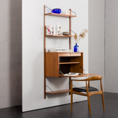 23496 Poul Cadovius teak home office drop front desk wall unit with 3 shelves for Cado, Denmark 1960s-2 23496 Poul Cadovius teak home office drop front desk wall unit with 3 shelves for Cado, Denmark 1960s-2