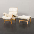 23536 Pernilla lounge chair with footstool by Bruno Mathsson in natural sheepskin-6