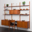 Three bay teak wall unit in the style of Poul Cadovius, Denmark, 1970s