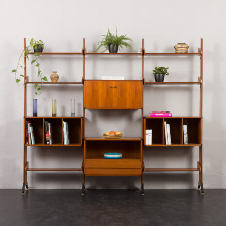22114 italian freestanding threebay teak wallunit-1 22114 italian freestanding threebay teak wallunit-1