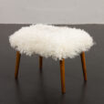 Mid-Century Danish Footstool in Natural Long Hair Sheepskin and Teak Tapered Legs, 1970s