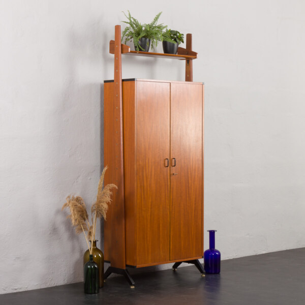 Italian mid century wardrobe in teak with additional shelf, 1960s
