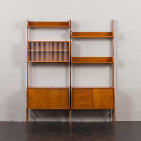 24002 two bay freestanding teak wall unit-8 Scandinavian free standing wall unit in teak, 1960s