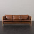 24035 Mogens Hansen three seater sofa in brown aniline leather and beech wood, 1970s-3