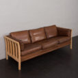 24035 Mogens Hansen three seater sofa in brown aniline leather and beech wood, 1970s-9