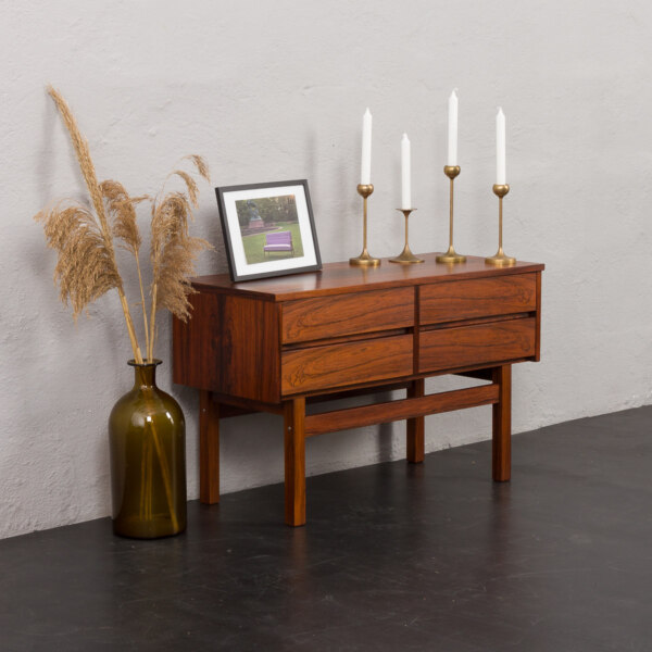 Small Scandinavian Rosewood Console with 4 Drawers, Denmark 1960s