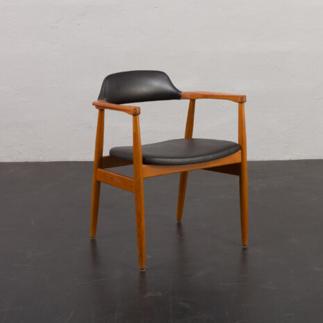 24032x06 Solid teak chair in blak vinyl fabric the style of Erik Kirkegaard, Denmark, 1950s