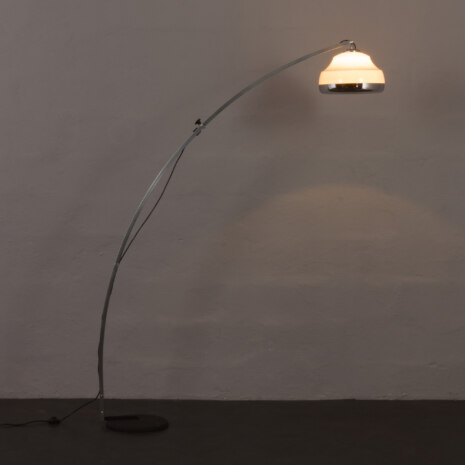 Italian floor arc lamp with acrylic shade attr. to Harvey Guzzini, 1970s