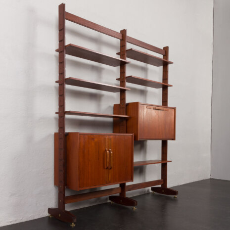 24065 Italian freestanding two bay teak-mahogany wall unit -24 24065 Italian freestanding two bay teak-mahogany wall unit -24