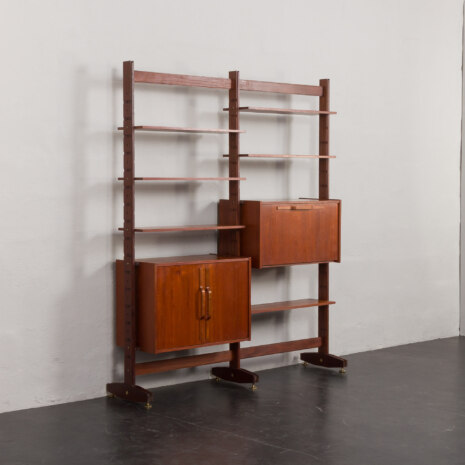 24065 Italian freestanding two bay teak-mahogany wall unit -3 24065 Italian freestanding two bay teak-mahogany wall unit -3