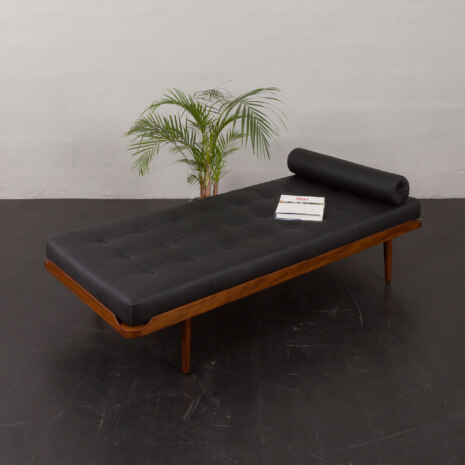 24064.1 Danish mid century teak daybed in black leather, 1960s-1 Danish mid-century teak daybed in black leather, 1960s