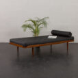 Danish mid-century teak daybed in black leather, 1960s