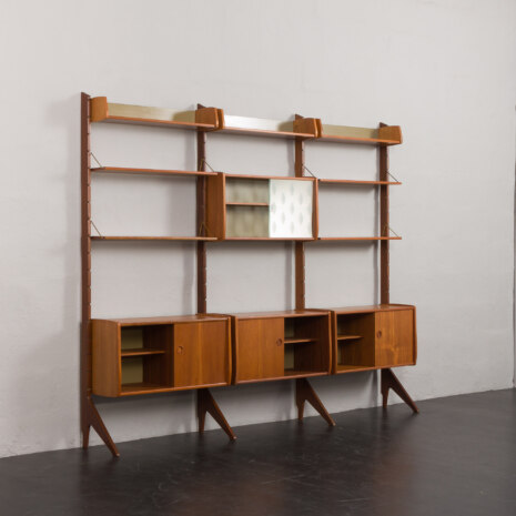 24091 Ergo three bay teak wall unit by John Texmon, Norway 1960s-4 24091 Ergo three bay teak wall unit by John Texmon, Norway 1960s-4