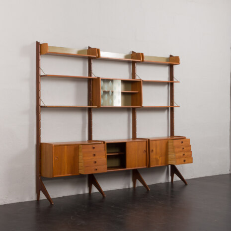 24091 Ergo three bay teak wall unit by John Texmon, Norway 1960s-5 24091 Ergo three bay teak wall unit by John Texmon, Norway 1960s-5