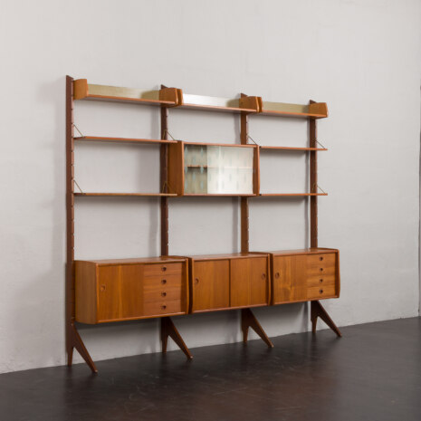 24091 Ergo three bay teak wall unit by John Texmon, Norway 1960s-6 24091 Ergo three bay teak wall unit by John Texmon, Norway 1960s-6