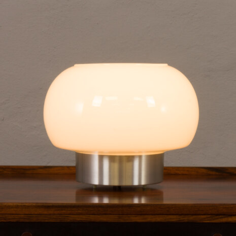 24109 lampa szklana ze srebrną podstawa-3 Lampa stołowa z podwójnym kloszem ze szkła Murano proj. przypisywany studio Guzzini