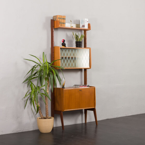 Single mid-century wall unit in teak with bar cabinet by John Texmon, Norway 1960s