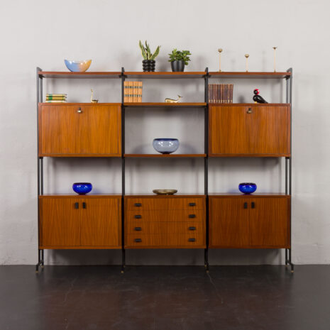 24100 Italian free standing three bay teak wall unit-1 24100 Italian free standing three bay teak wall unit-1