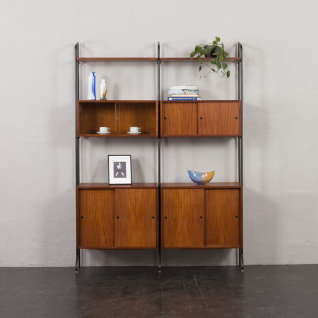 24102 Italian free standing two bay wall unit-1 Italian Mid-Century Two Bay Wall Unit or a Room Divider in Teak, Model "Aedes" by Amma Torino, 1950s