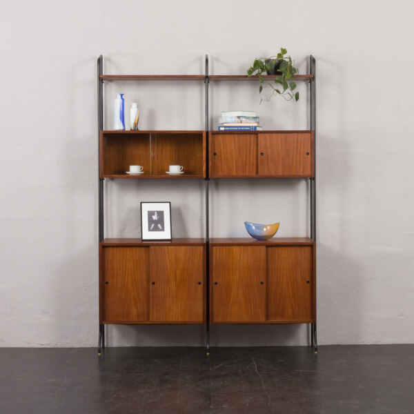 Italian Mid-Century Two Bay Wall Unit or a Room Divider in Teak, Model "Aedes" by Amma Torino, 1950s