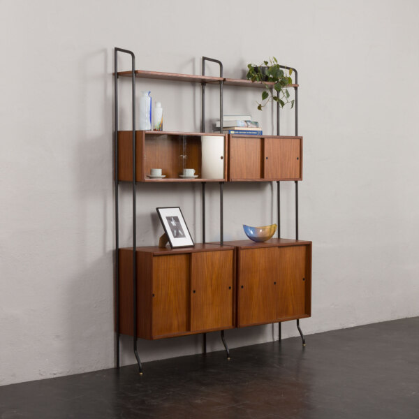 Italian Mid-Century Two Bay Wall Unit or a Room Divider in Teak, Model "Aedes" by Amma Torino, 1950s