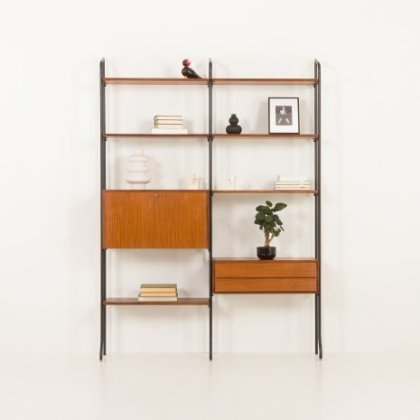 24103 Italian free standing two bay teak wall unit-2 24103 Italian free standing two bay teak wall unit-2
